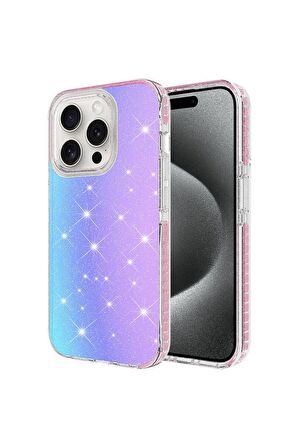 Apple iPhone 15 Pro Uyumlu Kılıf Parlak Renk Geçişli Velle Kapak Pembe