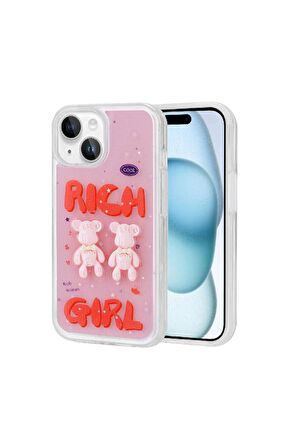 Apple iPhone 15 Plus Uyumlu Kılıf Kabartma Figürlü Parlak Minimini Silikon Kapak Kırmızı