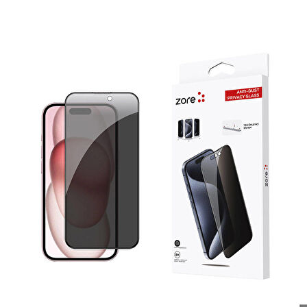 Apple iPhone 15 Uyumlu Anti-Dust Privacy Temperli Ekran Koruyucu