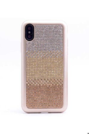 Apple iPhone X Uyumlu Kılıf Mat Lazer Taşlı Silikon Sarı