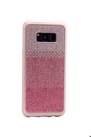 Samsung Galaxy S8 Plus Uyumlu Kılıf Mat Lazer Taşlı Silikon Pembe