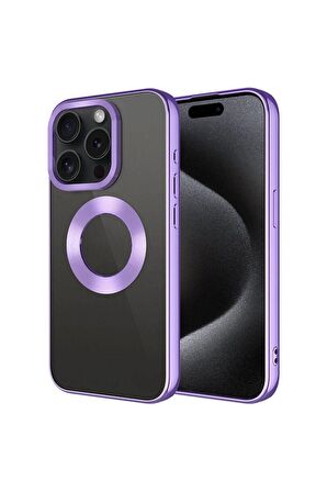 Apple iPhone 15 Pro Uyumlu Kılıf Tek Kamera Çerçeveli Logo Gösteren Omega Kapak Lila