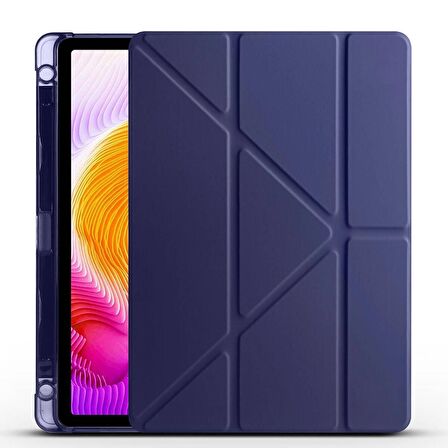 Xiaomi Redmi Pad SE Uyumlu Tablet Kılıfı Tri Folding Kalem Bölmeli Standlı Kılıf Lacivert