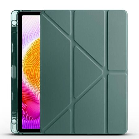 Xiaomi Redmi Pad SE Uyumlu Tablet Kılıfı Tri Folding Kalem Bölmeli Standlı Kılıf Koyu Yeşil
