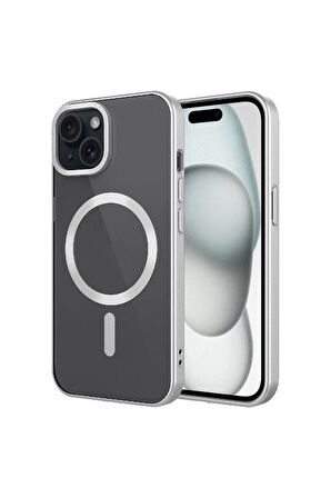 Apple iPhone 15 Plus Uyumlu Kılıf Mat Tasarımlı Magsafe Wireless Şarj Özellikli Mat Setro Kapak Titanyum
