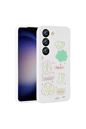 Samsung Galaxy S23 Uyumlu Kılıf Kabartma Figürlü Parlak Toys Silikon Kapak Beyaz