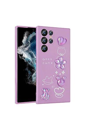 Samsung Galaxy S23 Ultra Uyumlu Kılıf Kabartma Figürlü Parlak Toys Silikon Kapak Mor