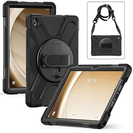 Samsung Galaxy Tab A9 Plus Uyumlu Tablet Kılıfı Sert PC Zırhlı Defender Kılıf