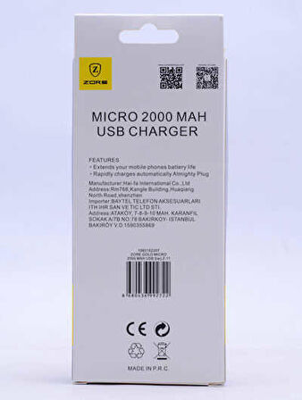 Gold Micro 2000 Mah Usb Şarj Kafa Z-11