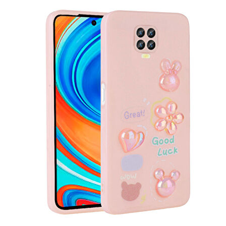 Xiaomi Redmi Note 9S Uyumlu Kılıf Kabartma Figürlü Parlak Toys Silikon Kapak Pembe