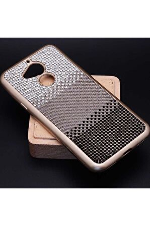 General Mobile 8 Uyumlu Kılıf Mat Lazer Taşlı Silikon Siyah