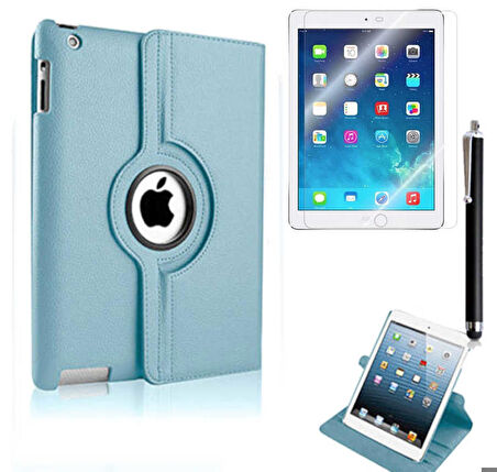 Apple iPad 2/3/4 Uyumlu Uyumlu Tablet Kılıfı 360 Dönebilen Standlı Kılıf Mavi