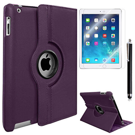 Apple iPad 2/3/4 Uyumlu Uyumlu Tablet Kılıfı 360 Dönebilen Standlı Kılıf Mor