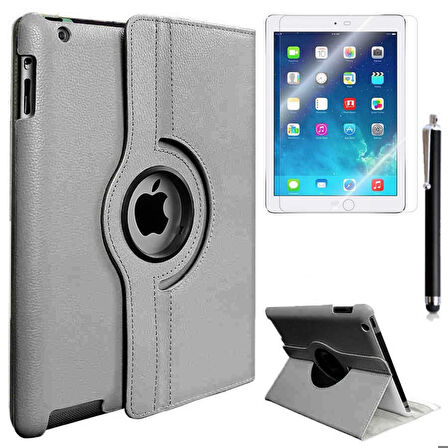 Apple iPad 2/3/4 Uyumlu Uyumlu Tablet Kılıfı 360 Dönebilen Standlı Kılıf Gri