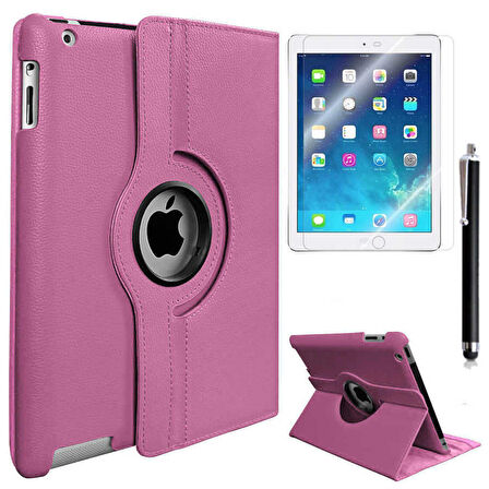 Apple iPad 2/3/4 Uyumlu Uyumlu Tablet Kılıfı 360 Dönebilen Standlı Kılıf Pembe Açık