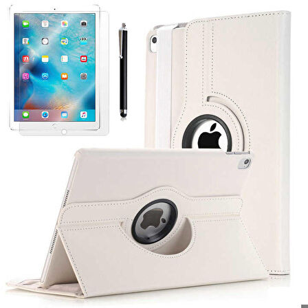 Apple iPad Pro 10.5 (7.Nesil) Uyumlu Tablet Kılıfı 360 Dönebilen Standlı Kılıf Beyaz