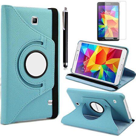 Samsung Galaxy Tab 4 7.0 T230 Uyumlu Tablet Kılıfı 360 Dönebilen Standlı Kılıf Mavi