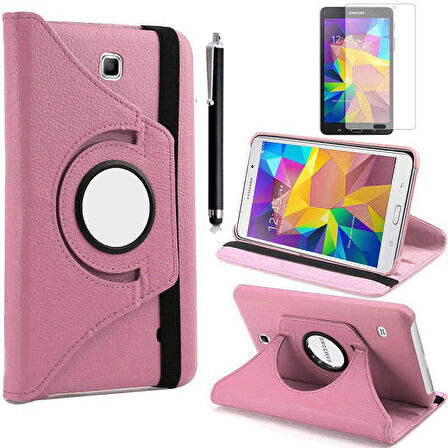 Samsung Galaxy Tab 4 7.0 T230 Uyumlu Tablet Kılıfı 360 Dönebilen Standlı Kılıf Pembe Açık