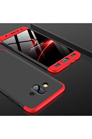 Samsung Galaxy J7 Duo Uyumlu Kılıf Ays Kapak Siyah-Kırmızı