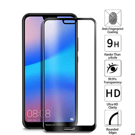 Huawei P20 Lite Uyumlu Kenarları Kırılmaya Dayanıklı Cam Ekran Koruyucu