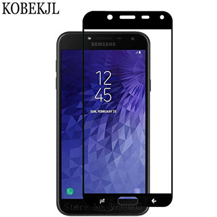 Samsung Galaxy J4 Uyumlu Kenarları Kırılmaya Dayanıklı Cam Ekran Koruyucu Siyah