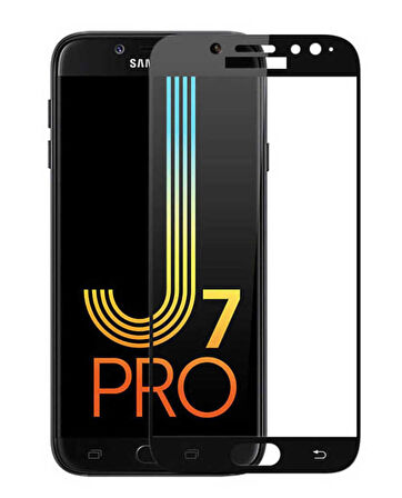 Samsung Galaxy J7 Pro Uyumlu Kenarları Kırılmaya Dayanıklı Cam Ekran Koruyucu Siyah