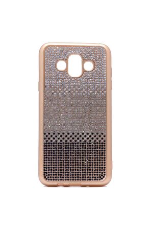 Samsung Galaxy J7 Duo Uyumlu Kılıf Mat Lazer Taşlı Silikon Siyah