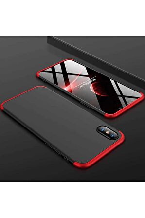 Apple iPhone XS Max Uyumlu Kılıf Ays Kapak Siyah-Kırmızı