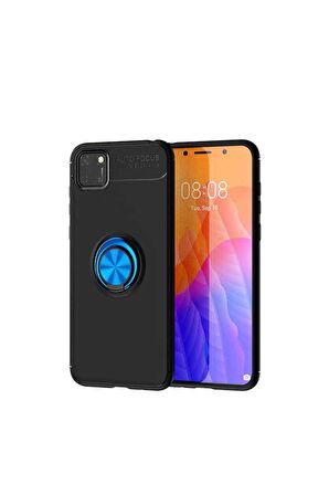 Huawei Y5P Uyumlu Kılıf Ravel Silikon Kapak Siyah-Mavi