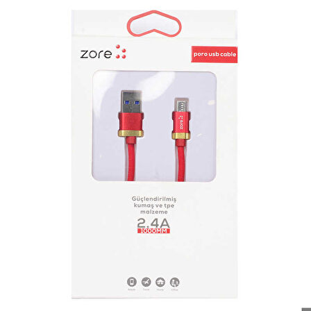 Poro Micro Usb Kablo 1M Kırmızı