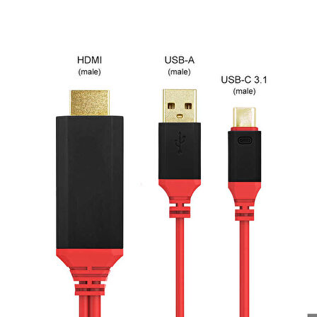 Type-C HDMI Kablo Kırmızı Kutulu