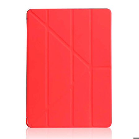 Apple iPad 10.2 (8.Nesil) Uyumlu Kılıf Tri Folding Standlı Kılıf Kırmızı