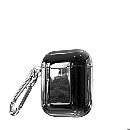 Apple Airpods Uyumlu Kılıf Polikarbon Tasarım Parlak Göz Alıcı Şık Silikon Airbag 08 Kılıf Siyah