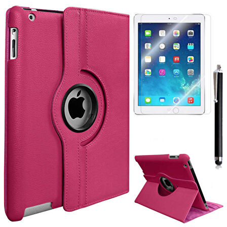 Apple iPad Mini 5 Uyumlu Tablet Kılıfı 360 Dönebilen Standlı Katlanabilir Kılıf Pembe Koyu