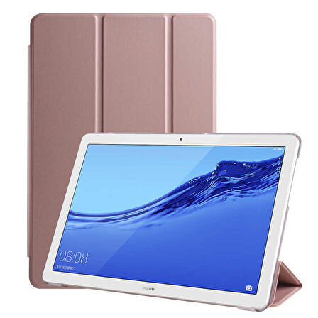 Huawei T5 10 inç Uyumlu Tablet Kılıfı Smart Cover Standlı Akıllı Kılıf Rose Gold