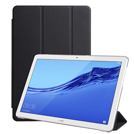 Huawei T5 10 inç Uyumlu Tablet Kılıfı Smart Cover Standlı Akıllı Kılıf Siyah