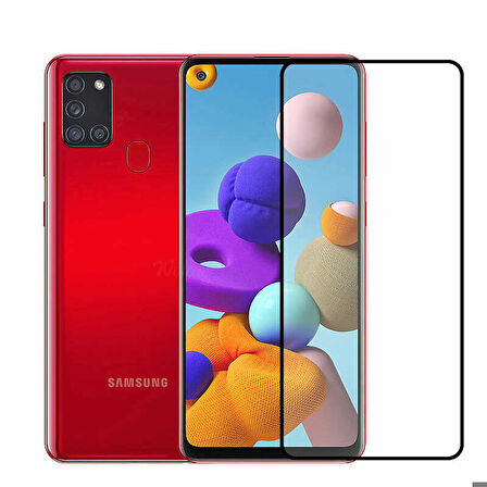 Samsung Galaxy A21S Uyumlu Kenarları Kırılmaya Dayanıklı Cam Ekran Koruyucu