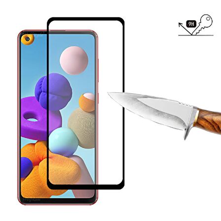 Samsung Galaxy A21S Uyumlu Kenarları Kırılmaya Dayanıklı Cam Ekran Koruyucu