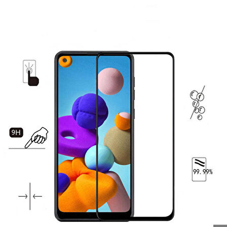 Samsung Galaxy A21S Uyumlu Kenarları Kırılmaya Dayanıklı Cam Ekran Koruyucu