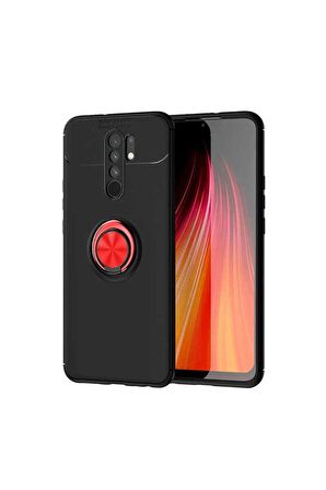 Xiaomi Redmi 9 Uyumlu Kılıf Ravel Silikon Kapak Siyah-Kırmızı