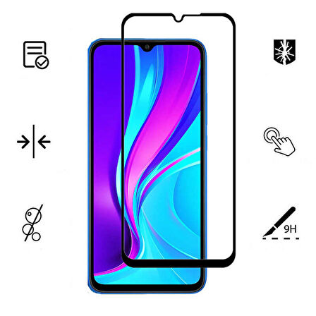 Xiaomi Redmi 9C Uyumlu Kenarları Kırılmaya Dayanıklı Cam Ekran Koruyucu