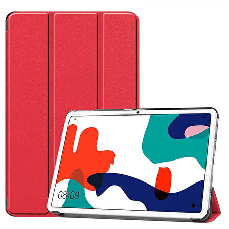 Huawei MatePad 10.4 Uyumlu Tablet Kılıfı Smart Cover Standlı Akıllı Kılıf Kırmızı