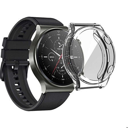 Huawei Watch GT2 Pro Uyumlu Kasa Koruyucu Silikon Darbe Emici Koruma Silikon Ekran Koruyucu Gard 02 Renksiz