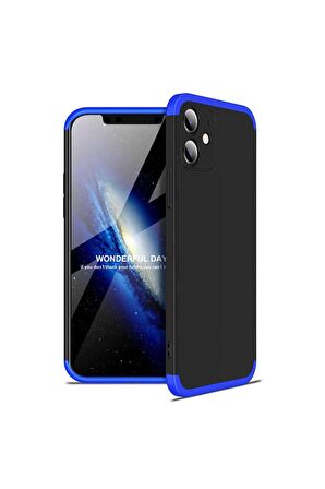Apple iPhone 12 Mini Uyumlu Kılıf Ays Kapak Siyah-Mavi