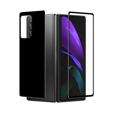 Samsung Galaxy Z Fold 2 Uyumlu Ön Arka 5D Full Yapışkanlı Temperli Ekran Koruyucu Siyah