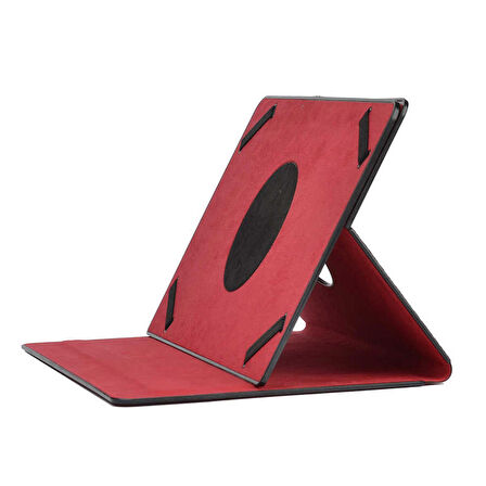 Unik Universal 10 İnç Uyumlu Tablet Kılıfı Dönebilen Standlı PU Suni Deri Kılıf Kırmızı