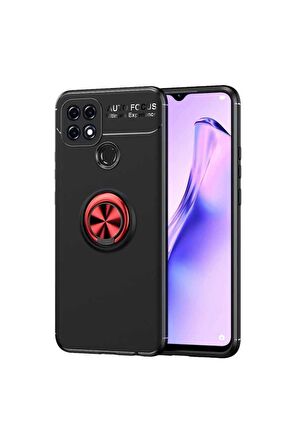 Oppo A15S Uyumlu Kılıf Ravel Silikon Kapak Siyah-Kırmızı