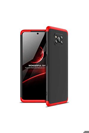 Xiaomi Poco X3 Uyumlu Kılıf Ays Kapak Siyah-Kırmızı