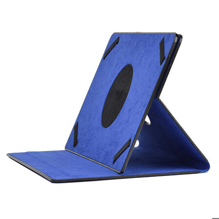 Unik Universal 7 İnç Uyumlu Tablet Kılıfı Dönebilen Standlı PU Suni Deri Kılıf Saks Mavi