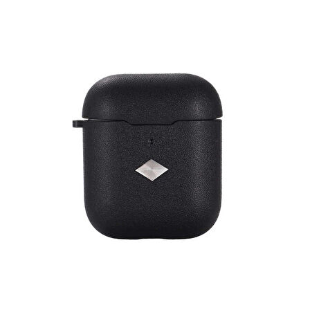 Apple Airpods Uyumlu Kılıf Deri Görünümlü Kablosuz Şarj Özellikli Silikon Airbag 19 Kılıf Siyah